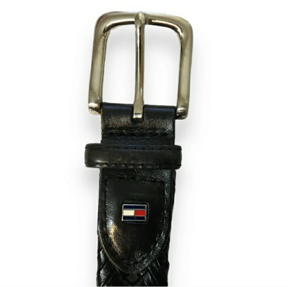 TOMMY HILFIGER Black Braided Leather Belt